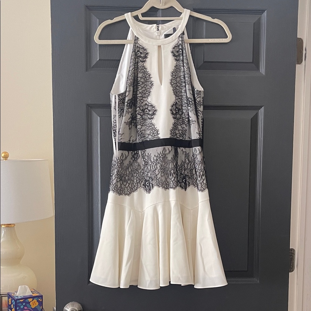 BCBGMaxAzria Black and White Lace Mini Dress